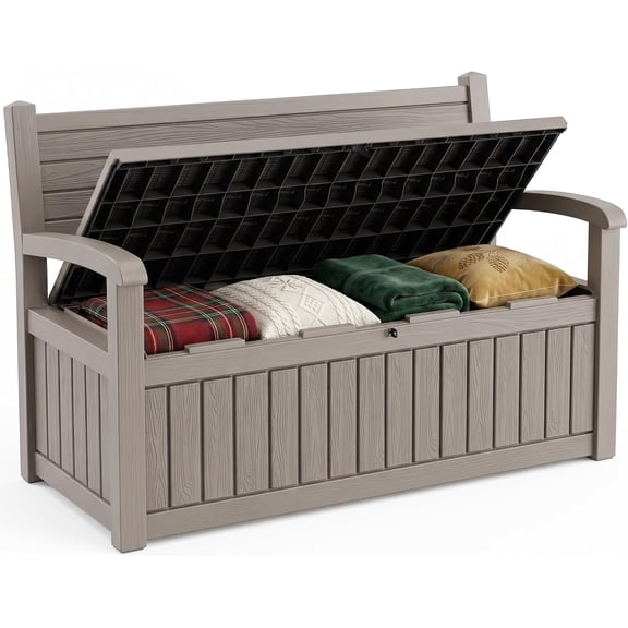 Storage Bench Outdoor Deck Box, 120 Gallon Lockable Patio Furniture | Waterproof & UV Resistant Seating, Indoor/Outdoor Shoe Storage Cabinet for Garden Cushions, Tools, Patio, Pool Supplies