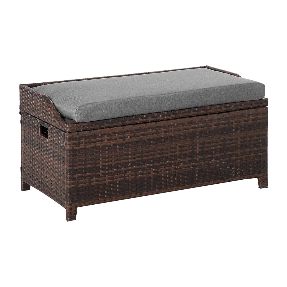 Storage Bench, Rattan Deck Box with 2 Side Handles for Easy Move, Outdoor Stable and Durable