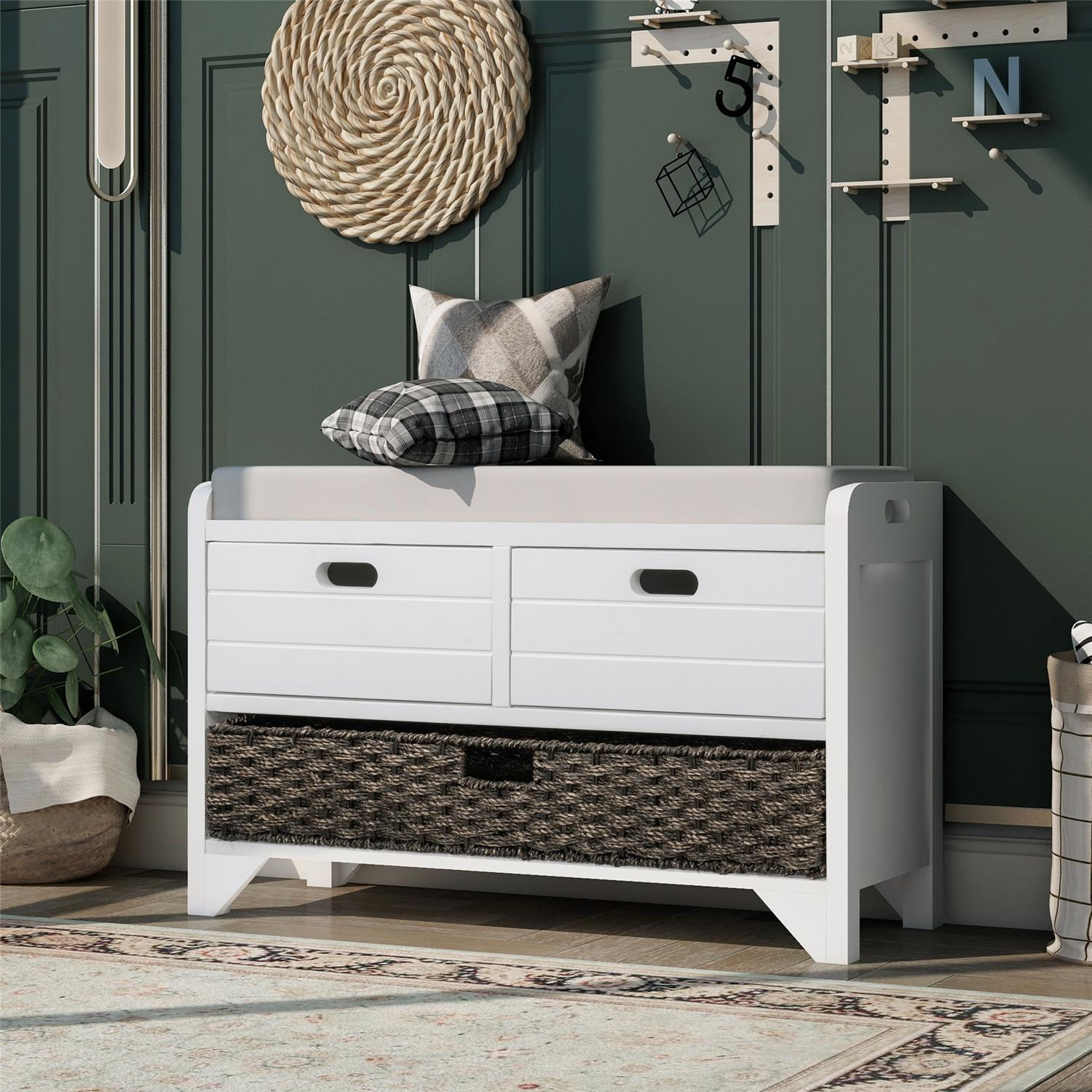 Entryway cushioned storage bench deals