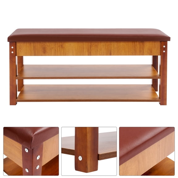 Storage Bench, Shoe Bench, 2-in-1 Entryway Storage Bench with Cushion, Cedar Color Shoe Rack Organizer for Hall, Bedroom, Hotel, 55lbs Per Shelf