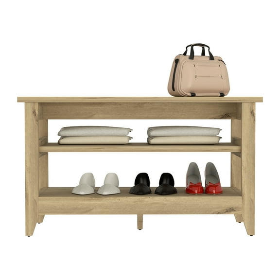 Storage Bench, Two Open Shelves, Light Oak
