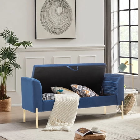 Storage Bench, Upholstered Entryway Bench End of Bed Bench with Armrest & Large Storage Space for Living Room