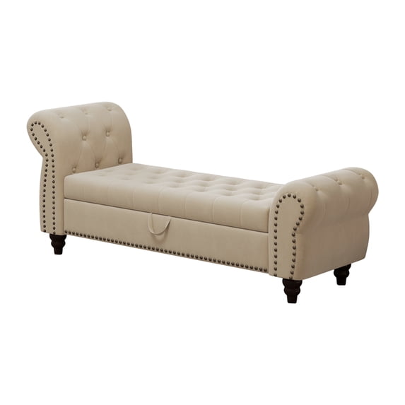 Storage Bench With Arms, 64.5" Wood Upholstered Bench With Storage And Seating, Luxury Farmhouse End Of Bed Bench, Storage Ottoman Bench For Living Room Bedroom Entryway
