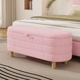 thumbnail image 1 of Storage Bench for Bedroom/Living Room, Elegant Upholstered Sherpa Fabric Storage Ottoman, Multi-functional Stool with Wood Legs ,  Pink, 1 of 9