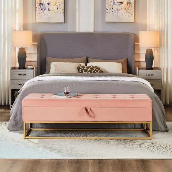 Bed End Bench with Storage / Easy Assembly Required / Soft Velvet Upholstery