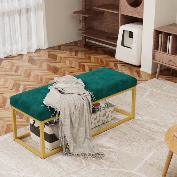 Storage Bench for Entryway, Bench with Steel Frame,, Synthetic Leather, Living Dining Room, Mid-Century Modern, Loads 600 lb