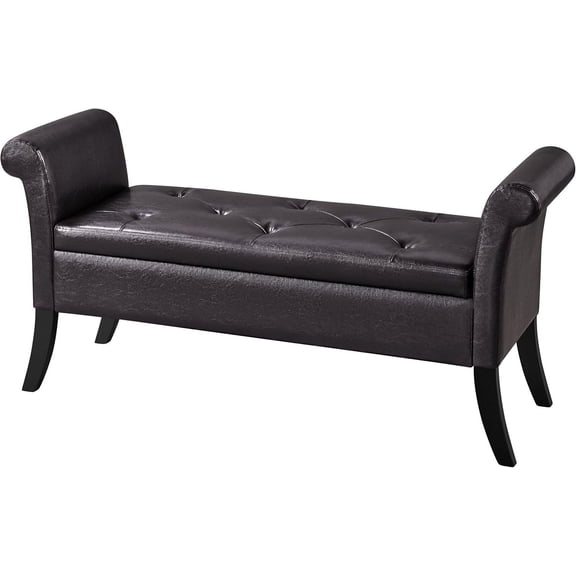 Storage Bench for Entryway Leather Window Bench with Rolled Arms for Bedroom Entryway Window Seat, Dark Brown
