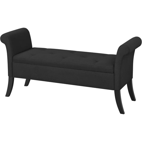 Storage Bench for Entryway Linen Window Bench with Rolled Arms for Bedroom Entryway Window Seat, Black