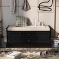 thumbnail image 1 of Storage Bench with 2 Drawers & 2 Cabinets, Detachable Soft Cushion for Living Room Organization, Black, 1 of 9