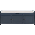 thumbnail image 1 of Storage Bench with 3 Shutter-shaped Doors, Shoe Bench with Removable Cushion and Hidden Storage Space - Antique Navy, 1 of 7