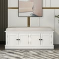 thumbnail image 1 of Storage Bench with 4 Doors and Adjustable Shelves, Wood Shoe Bench with Removable Cushion for Living Room, Entryway, 42.7”L x 16”W x 17.4”H, White, 1 of 7