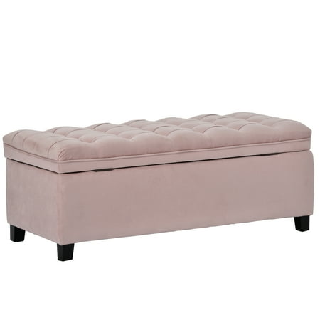 Storage Bench with Flip Button Tufted Top and Sleek Legs, Pink - Saltoro Sherpi