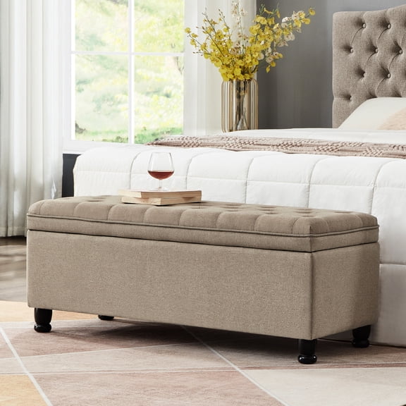 Storage Bench with Linen Buttons | A Place to Sit and Store Magazines | Linen Cover and TB117 Foam Filling | Reduces Home Clutter
