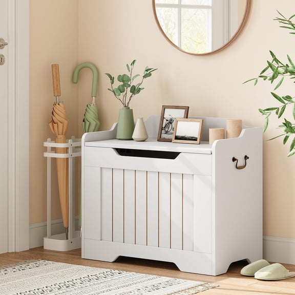 Storage Bench with Safety Hinge, Wood Large Toy Box, Storage Trunk for Entryway, Living Room, Bedroom
