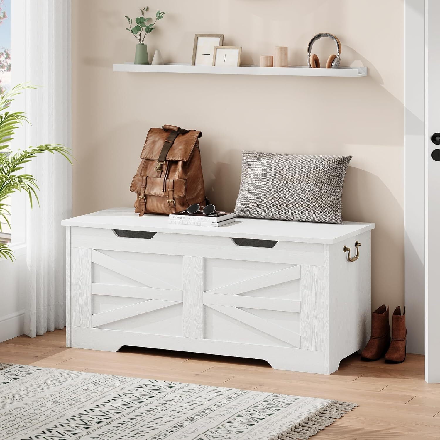 Storage Bench with Safety Hinge, Wood Large Toy Box, Storage Trunk for Entryway, Living Room, Bedroom