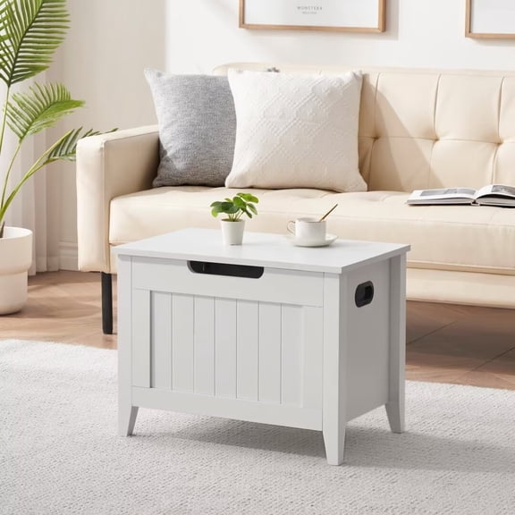 Storage Bench with Safety Hinges, Flip-Top Shoe Bench with Solid Wood Legs, 23.6" Storage Chest for Entryway, Living Room, Bedroom, White