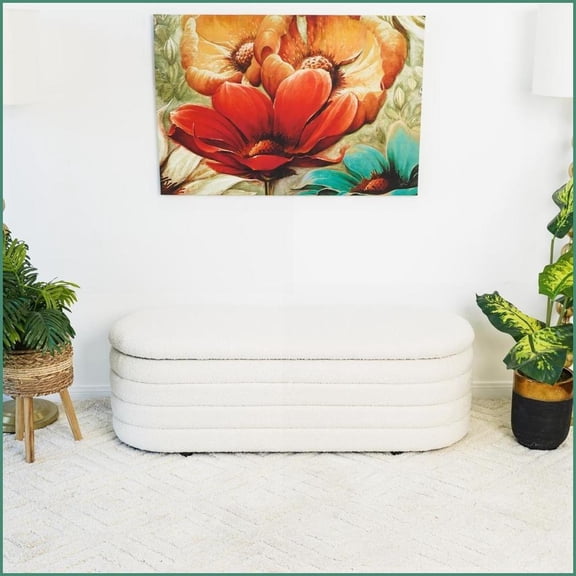 Storage Bench with Soft Boucle Upholstery & Teak Frame | Boucle | Teak