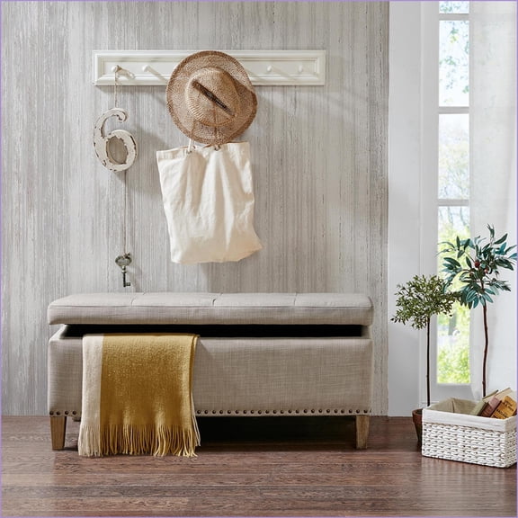 Storage Bench with Tufted Top & Soft Close Lid, Modern Light Grey Polyester | Light Grey | Polyester