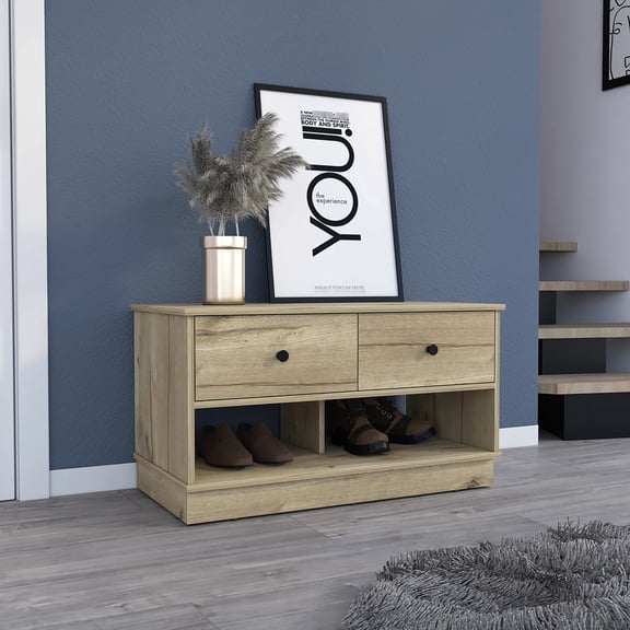 Storage Bench with Two Drawers, Light Oak Color | Make Your Home More Organized