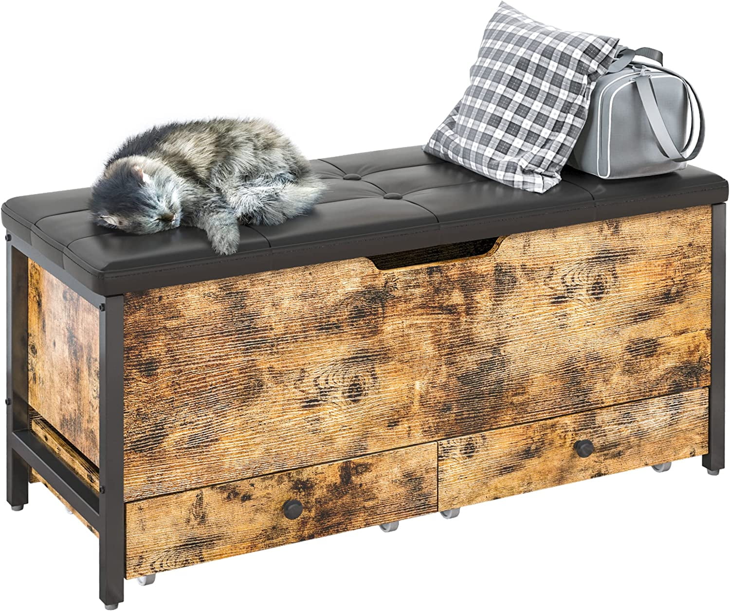 Storage Benches, Leather Entryway Bench with Flip Top Storage Chest and