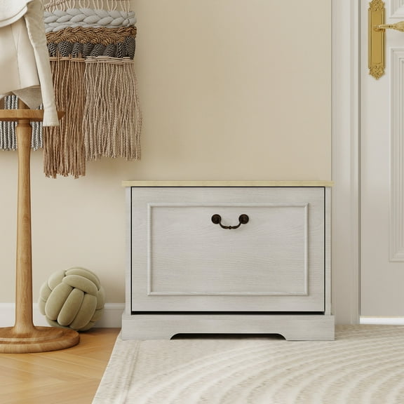 Storage Benches Shoe Storage Bench with 1 Flip Drawer and Adjustable Shelf, Small Shoe Cabinet for Entryway, Hallway, Bedroom-Antique White,Living Room Storage Benches
