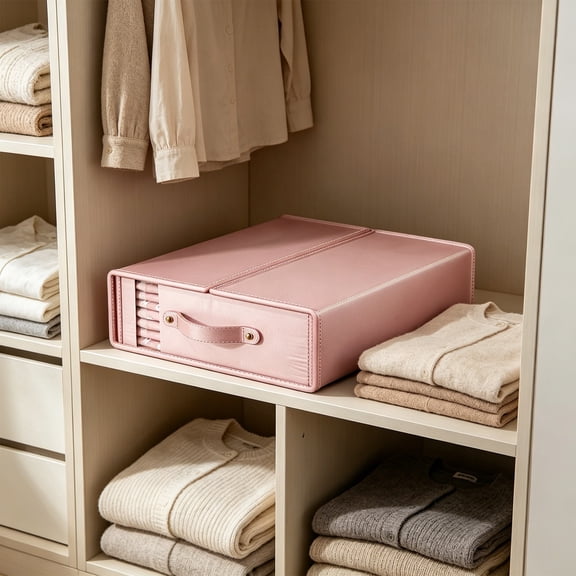 Storage Bin (15x12.6x4.7 Inch), Stackable Foldable Storage Bin, Spacious Clear Window Organizer for Homeowners & Travelers