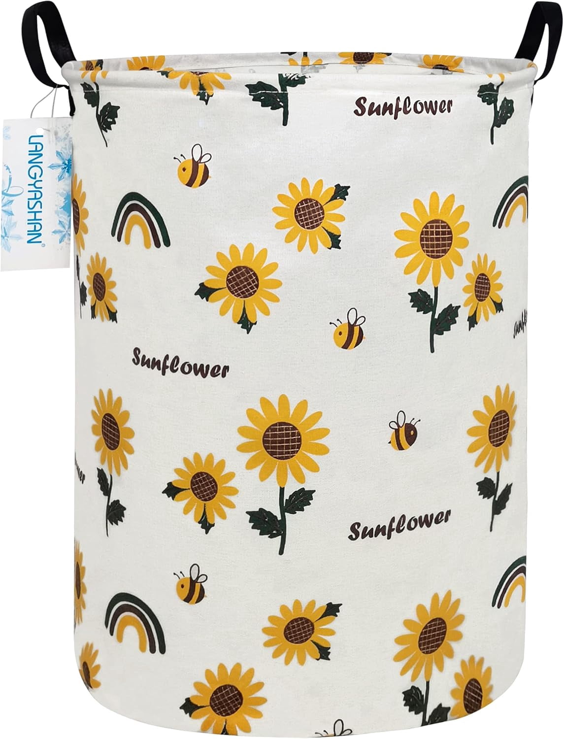 LANGYASHAN Collapsible Canvas Storage Bin - Round Thick Animal Pattern Laundry Hamper & Toy Basket - View #9