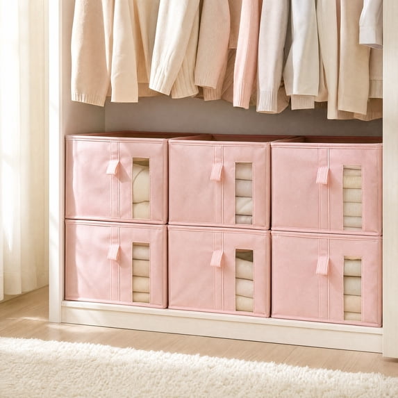 Storage Bin, Closet Organizer, Fabric Wardrobe Storage Box with Front Window Handles Foldable Container for Clothes Underwear