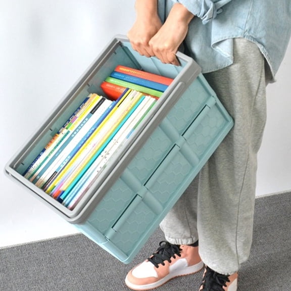 Storage Bin, Czzoypi Reinforced Plastic Storage Container with Lid, Large Capacity Foldable Moving Box for Clothes Bedding Organizer, Blue