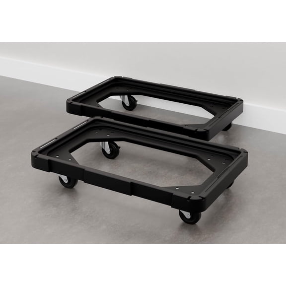 Storage Bin Dolly, 2-Pack Rolling Tote Cart, Fits 12 & 27 Gallon Plastic Storage Totes, Heavy Duty Mobile Container Base for Garage, Basement & Warehouse