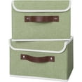 thumbnail image 1 of Storage Bin with Lid Storage Boxes with PU Leather Handles PP Plastic Board Decorative Foldable Lidded Cotton Linen Fabric Home Cubes Baskets Closet Organizer Container - Green, Small Size, 1 of 7