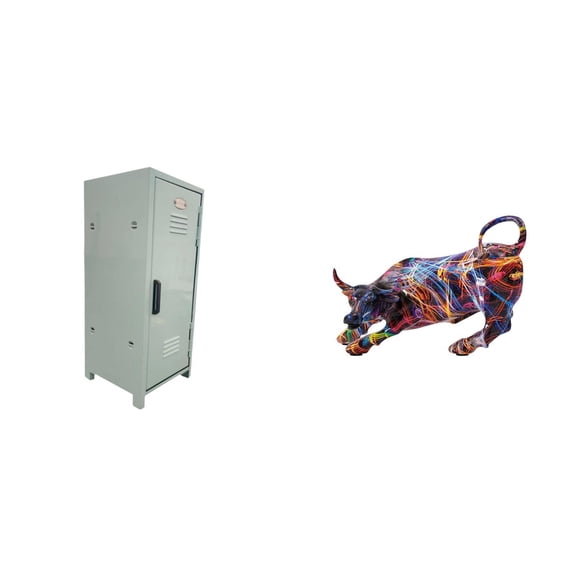 Storage Bin Mini Locker Cabinet Resin Bull Statue Painted Metal Finish Secure Organizer for Home Office Apartments