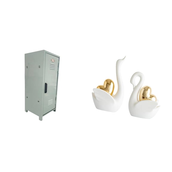 Storage Bin Mini Locker Cabinet Swan Statue Metal Construction for Home Apartments Decor