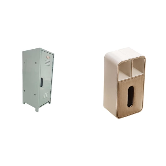 Storage Bin Mini Locker Cabinet Tissue Box Metal and PU Leather Organizer for Bedroom and Home Use