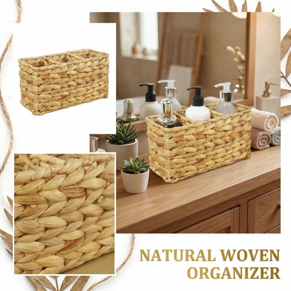 Storage Bin Organizer 3 Compartment Rectangular Wicker Basket for Countertop Bathroom Office Household Storage Great Gift Idea Woven
