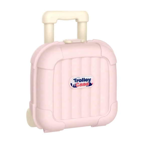 Storage Bin Organizer Pink Mini Suitcase Style Rolling Small Plastic Box for Student Toys Snacks Travel and Gifting