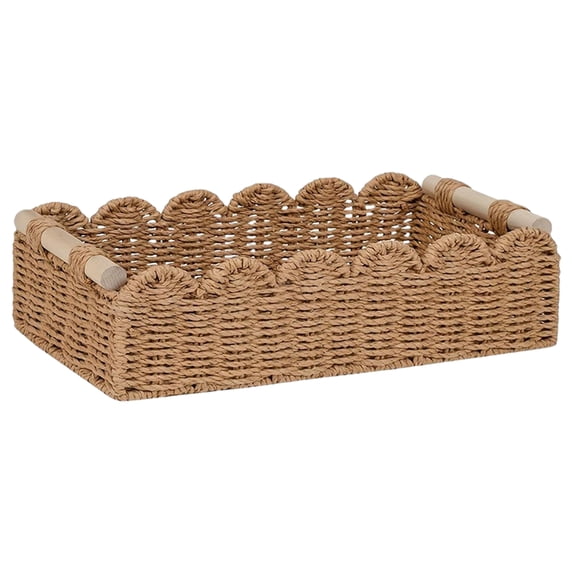 Storage Bin Organizer, Wicker Basket Decorative, Rope Storage Basket, 14X10X4 In, Small Storage Bin, BasketforStorage, Organizer Storage, Khaki Finish, Desktop Placement, 1 Pc
