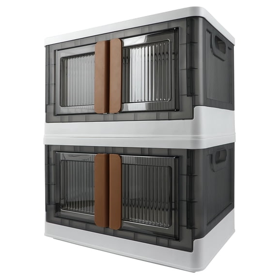 Storage Bin Plastic Cabinet 8.4 Gallon Capacity (32l Per One) 2 Pack Collapsible Box With Lids Foldable Drawer Transparent Organizers For Home And Office