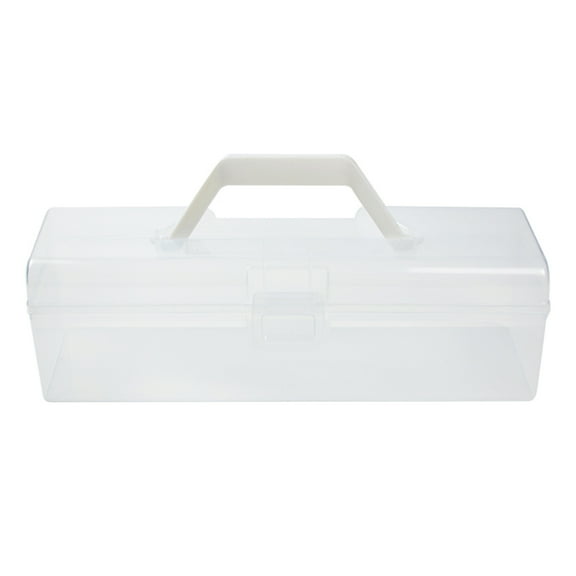 Storage Bin for Small Tools and More Clear Plastic Container with Handle for Transport, Microwave and Dishwasher Safe