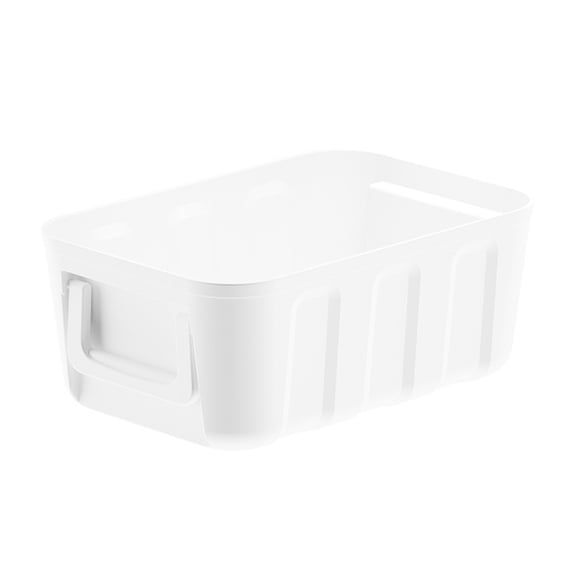 Storage Bin with Handle, Portable Organizer Box for Kitchen Bathroom Household Clothes and Pantry Storage Solutions, White