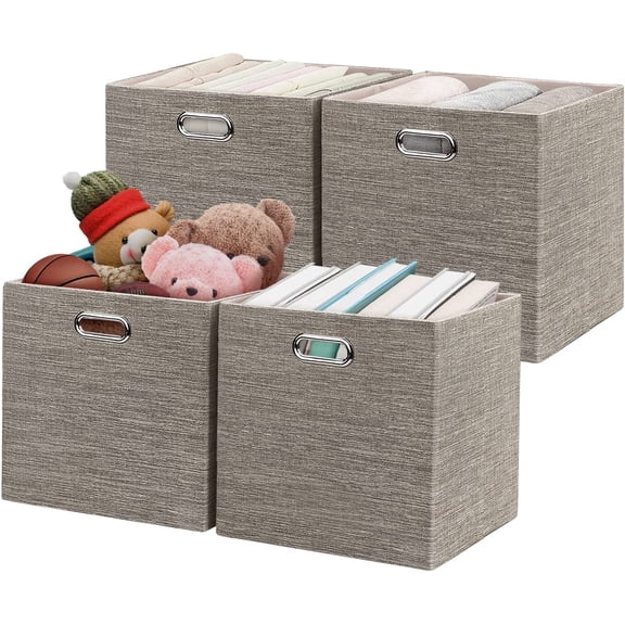 Storage Bins,11×11 Foldable Storage Cubes Boxes Container Closet Organizer Shelf Cabinet Bookcase,Thick Fabric Drawer Container - 4pcs,Coffee
