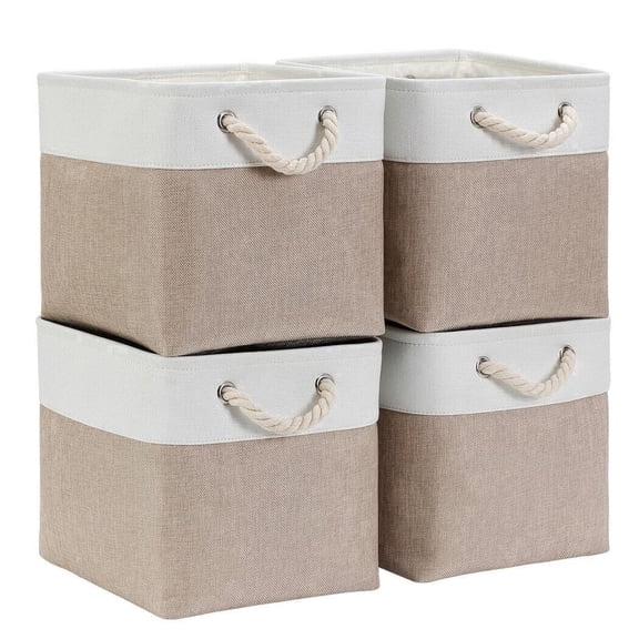11" Fabric Storage Bins Cube Storage Baskets for Organizers, 4 Pack Decorative Linen Closet Organization with Handles for Organizing Shelves