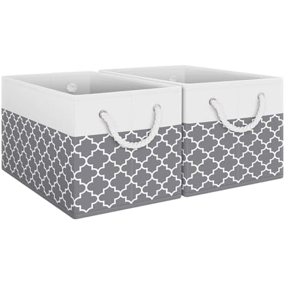 Storage Bins [2-Pack], Foldable Storage Baskets for Organizing Toys, Books, Shelves, Closet, Large Storage Box with Rope Handles, Sturdy Organizer Bins,Clover Grey