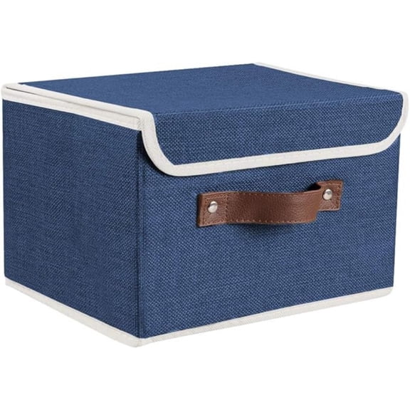 Storage Bins Boxes with Lids 2 Pack D rative Storage Boxes Collapsible Fabric Storage Basket Containers Lidded Storage Cube for Organizing Closet Home Office, 10"x 8"x 7" (Blue)