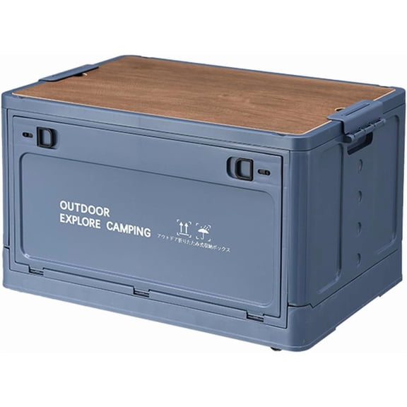Storage Bins - Camping Storage Box with Wooden Lid | Foldable Box for Garage Organization, Stackable Garden Tools Containers Camping Accessories