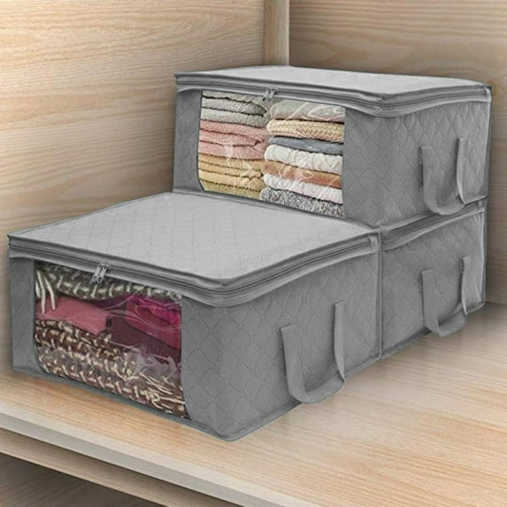 Storage Bins Clothes Storage, Foldable Blanket Storage Bags, Under Bed Storage Containers for Organizing, Clothing, Bedroom, Comforter, Closet, Dorm, Quilts, Organizer, 3 Pack, Gray