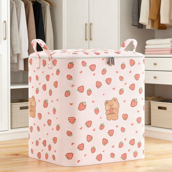 Storage Bins Cute Strawberry Storage Bag,Dust-Proof Multi-Function Clothing Box with Lids,Quilt Container Bag Useful Storage Container,for Kid Teen Women Men