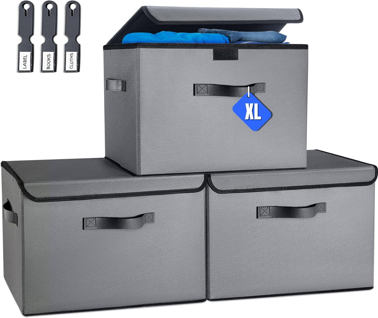 Storage Bins,Extra Large 40L 3Pack Collapsible Storage Bins with Lids