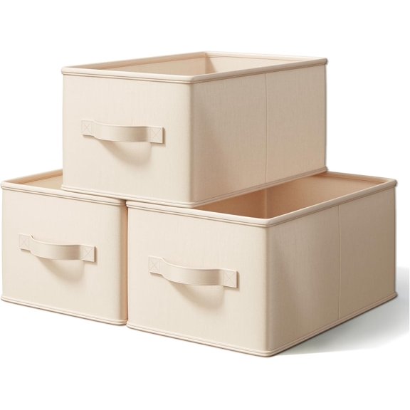 Storage Bins, Fabric Satin Storage Baskets for Shelves, 16.25" L*12" W*10" H Collapsible Storage Bins with Handles for clothes, Closet Baskets and Bins with Handles, Blush , 3-Pack