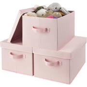 Storage Bins Fabric, Storage Bins with Lids, Collapsible Storage Box Closet Shelf, Decorative Storage Baskets for Organizing Bedroom Dorm Nursery, Pink, Medium, 3-Pack